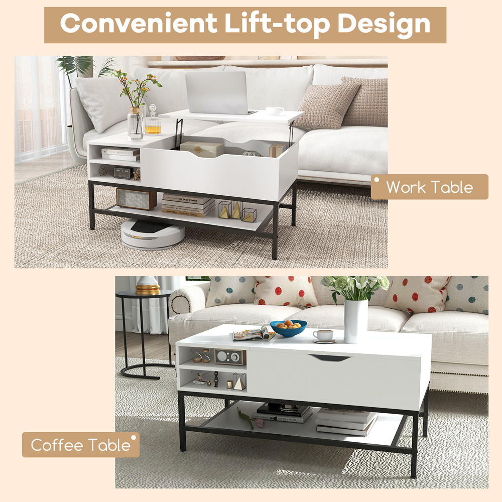 Costway 3 Shelf White Lift Up Top Coffee Table Image 7