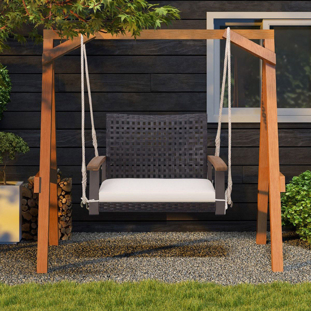 Costway Brown Rattan Garden Swing Chair Image 4