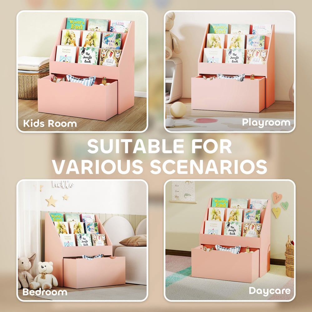 AIYAPLAY 3 Shelf Single Drawer Pink Kids Bookcase Image 7