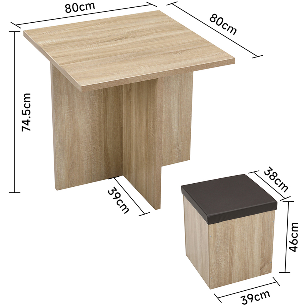 Living and Home 4 Seater Natural Wood Table & Storage Stool Set Image 9