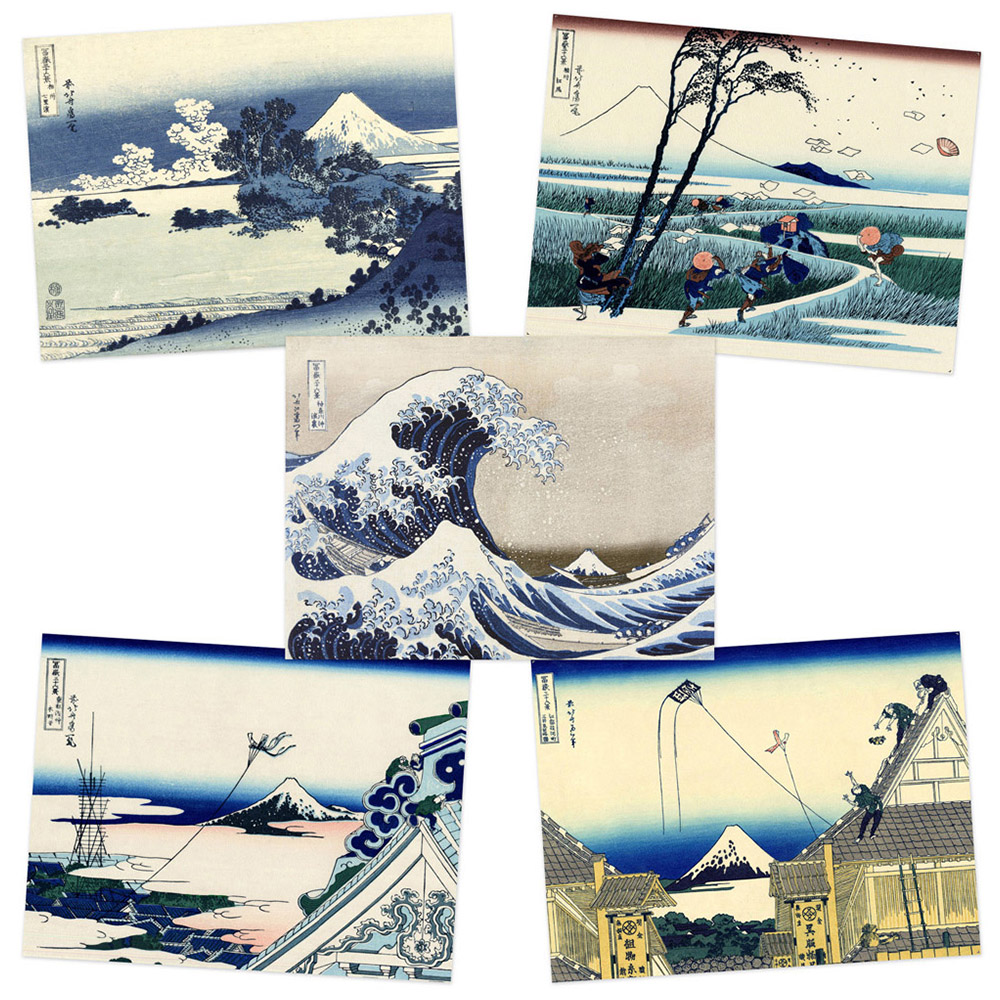 Artery8 Hokusai Views Mount Fuji Beach Temple Mitsui Wall Art Print 30 x 41cm 5 Pack Image 1