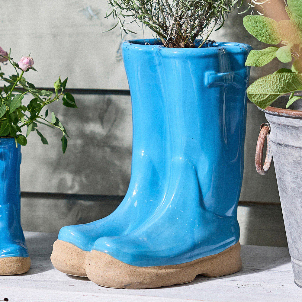 Dibor Bright Blue Double Wellington Planter 29.5cm Image 5