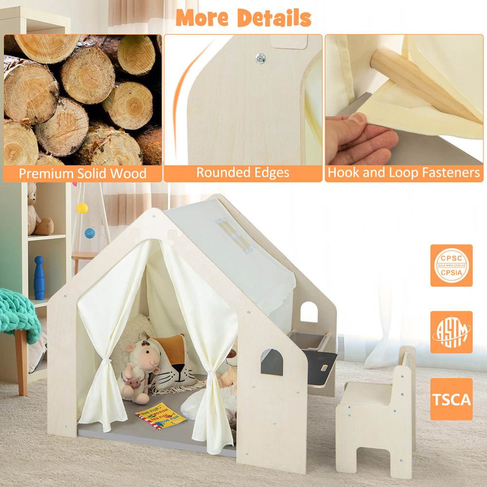 Costway 6 in 1 Natural Kids Playhouse with Storage Bin Image 4