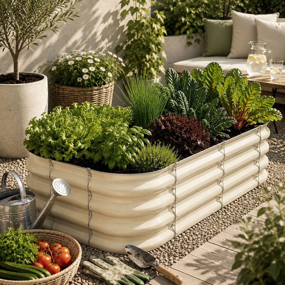 Harbour Housewares Ivory Galvanised Steel Raised Garden Bed Extension Panel 50cm 2 Pack Image 3