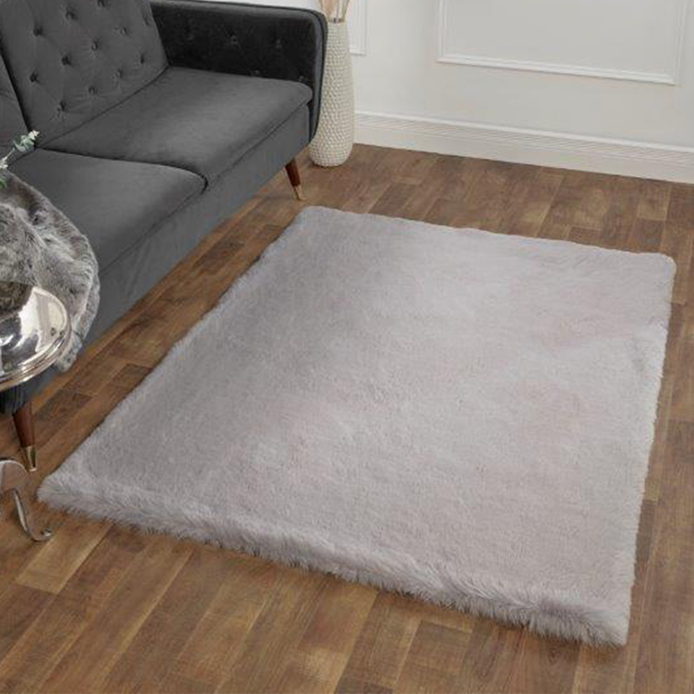 Portland Prestige Super Luxe Silver Faux Fur Rug 60 x 100cm Image 1