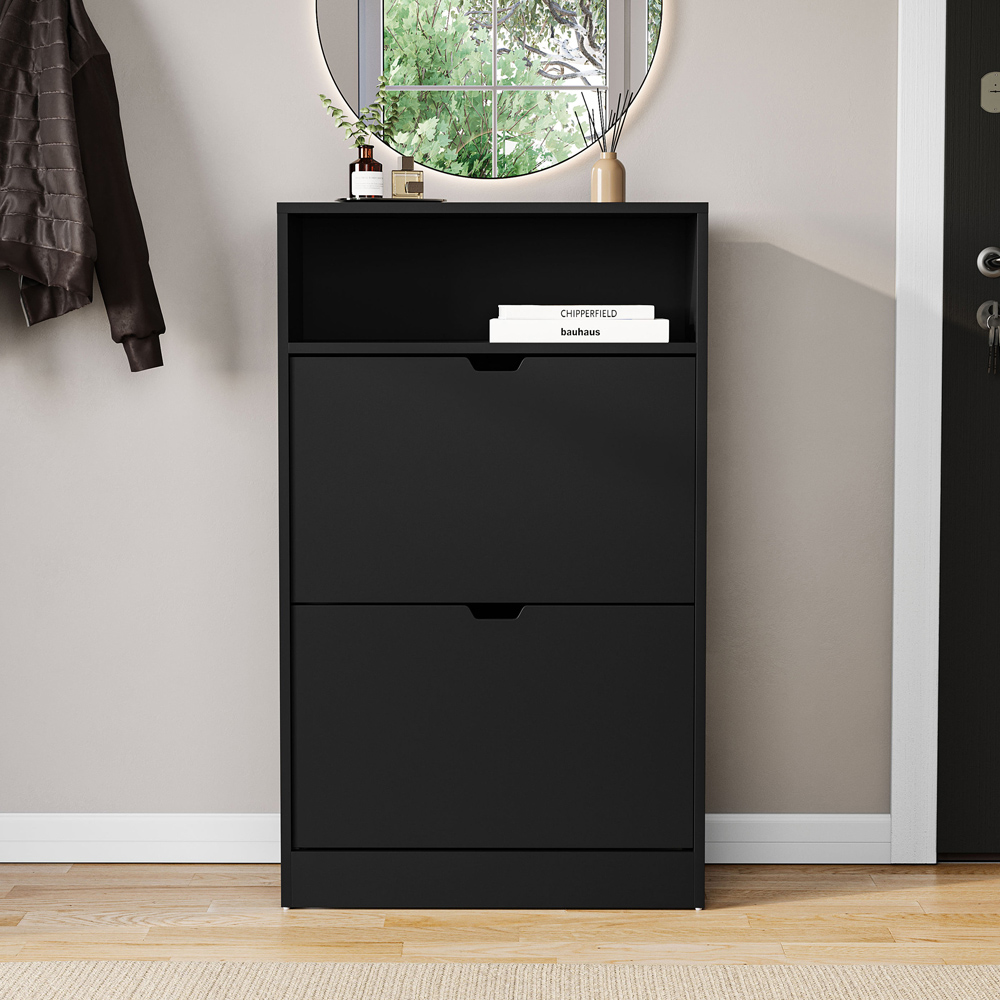 VIDA DESIGNS 2 Drawer Single Shelf Black Shoe Cabinet Image 3