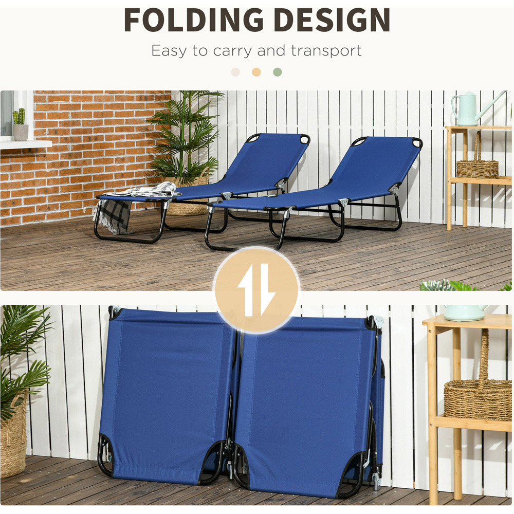 Outsunny Set of 2 Blue Folding Recliner Sun Loungers Image 5