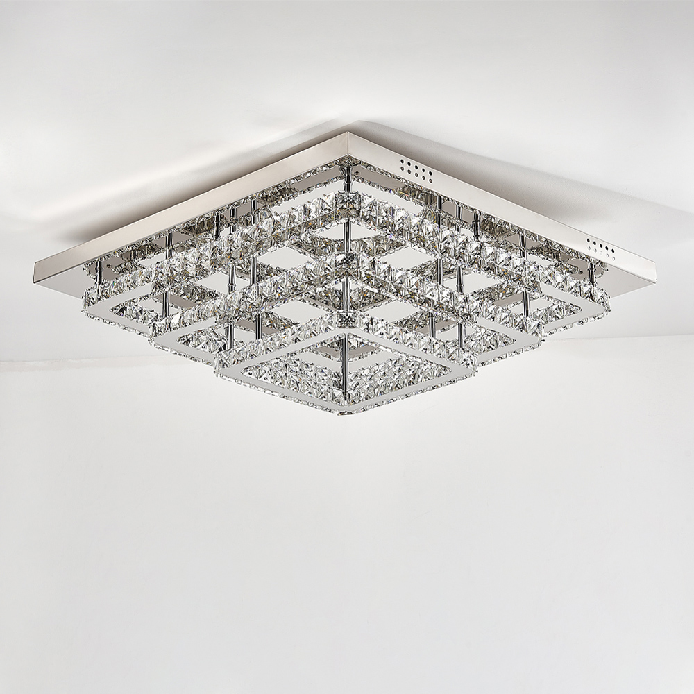 Living and Home 24 inch Square Glamourous Cystal Dimming LED Ceiling Light Image 5