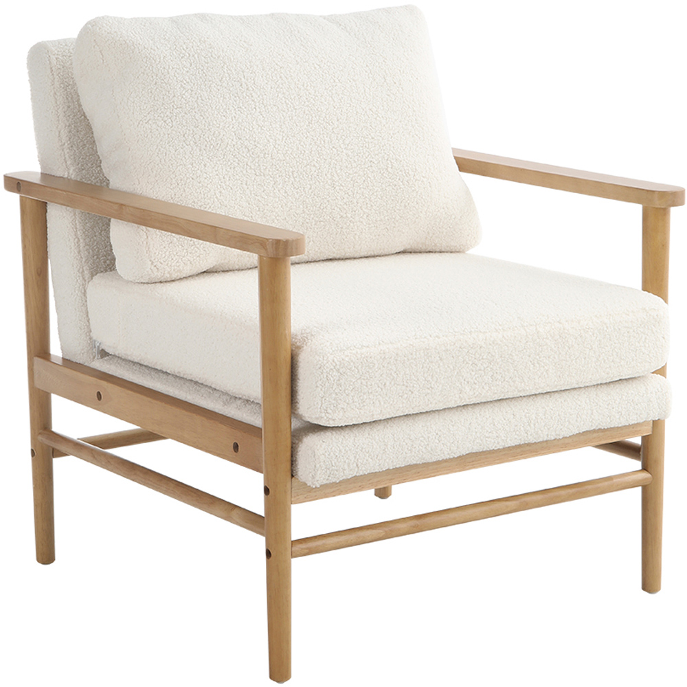 Living and Home White Teddy Bear Fur Wooden Armchair Image 2