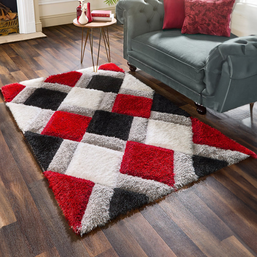 Origins 3D GEO Red Shaggy Rug 120 x 170cm | Wilko