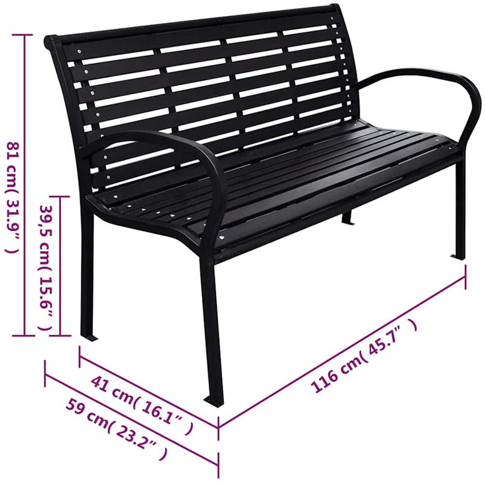 vidaXL 2 Seater Black Steel Frame and WPC Slats Garden Bench Image 5