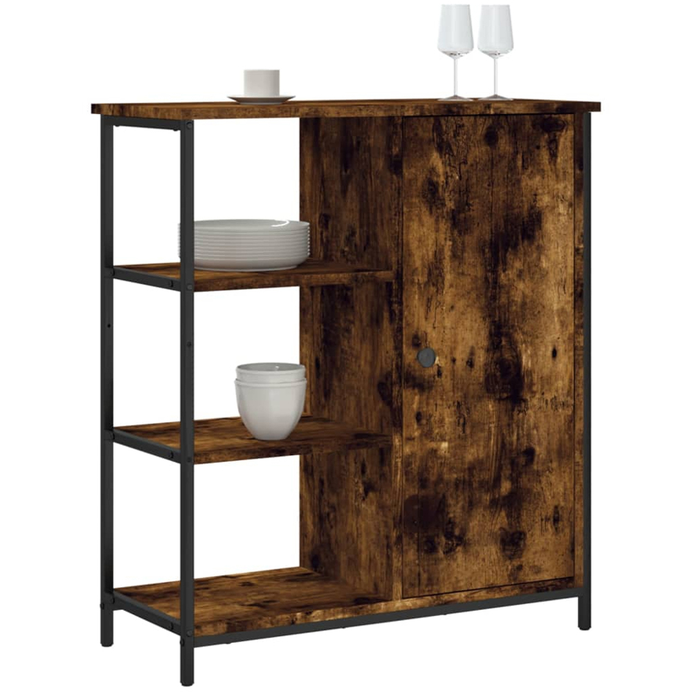 vidaXL Single Door 3 Open Shelf Smoked Oak Sideboard Image 3