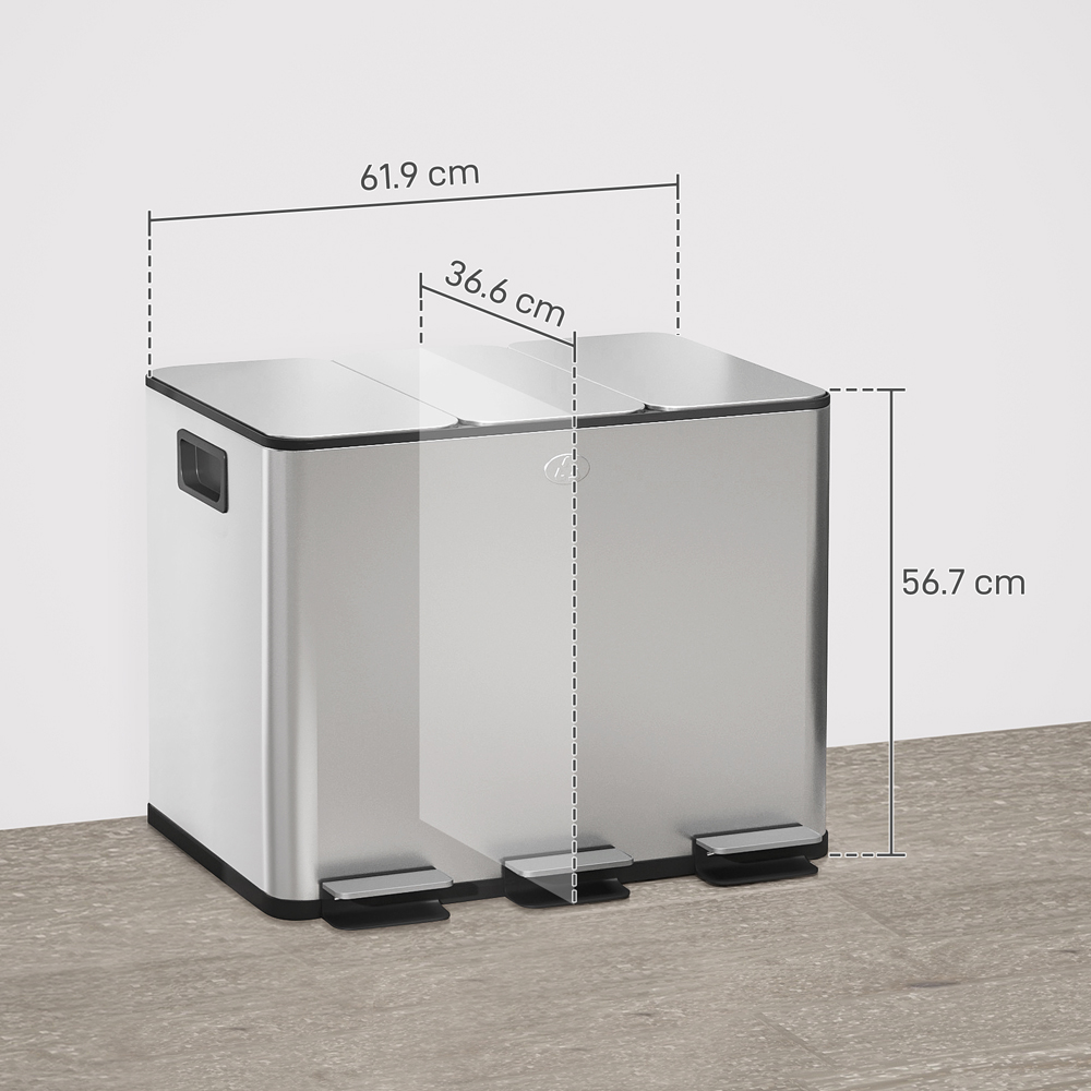 HOMCOM Triple Recycling and Waste Kitchen Pedal Bin 60L Image 9