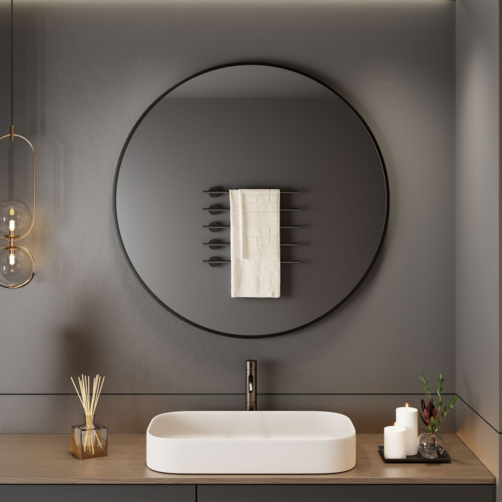 Neo Black Metal Frame Anti-Rust Wall Mounted Round Mirror 80cm Image 3