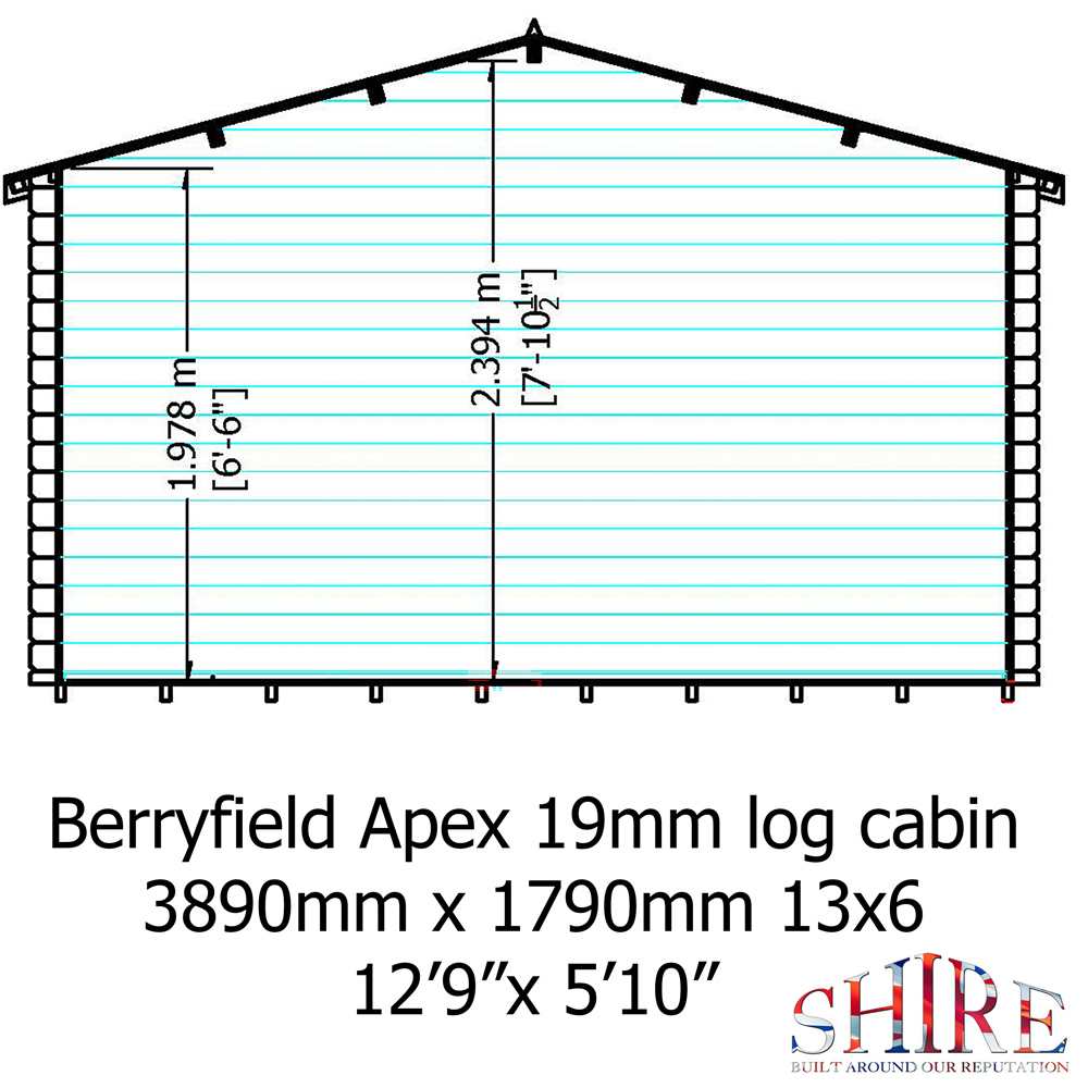 Shire Berryfield 13 x 6ft Apex Garden Log Cabin Image 8