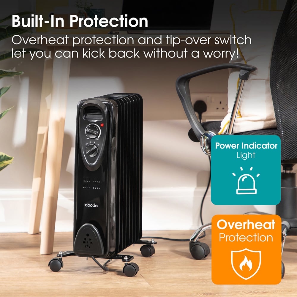 Abode AOFR9003B Black 9 Fin Oil Filled Radiator in Black 2000W Image 6