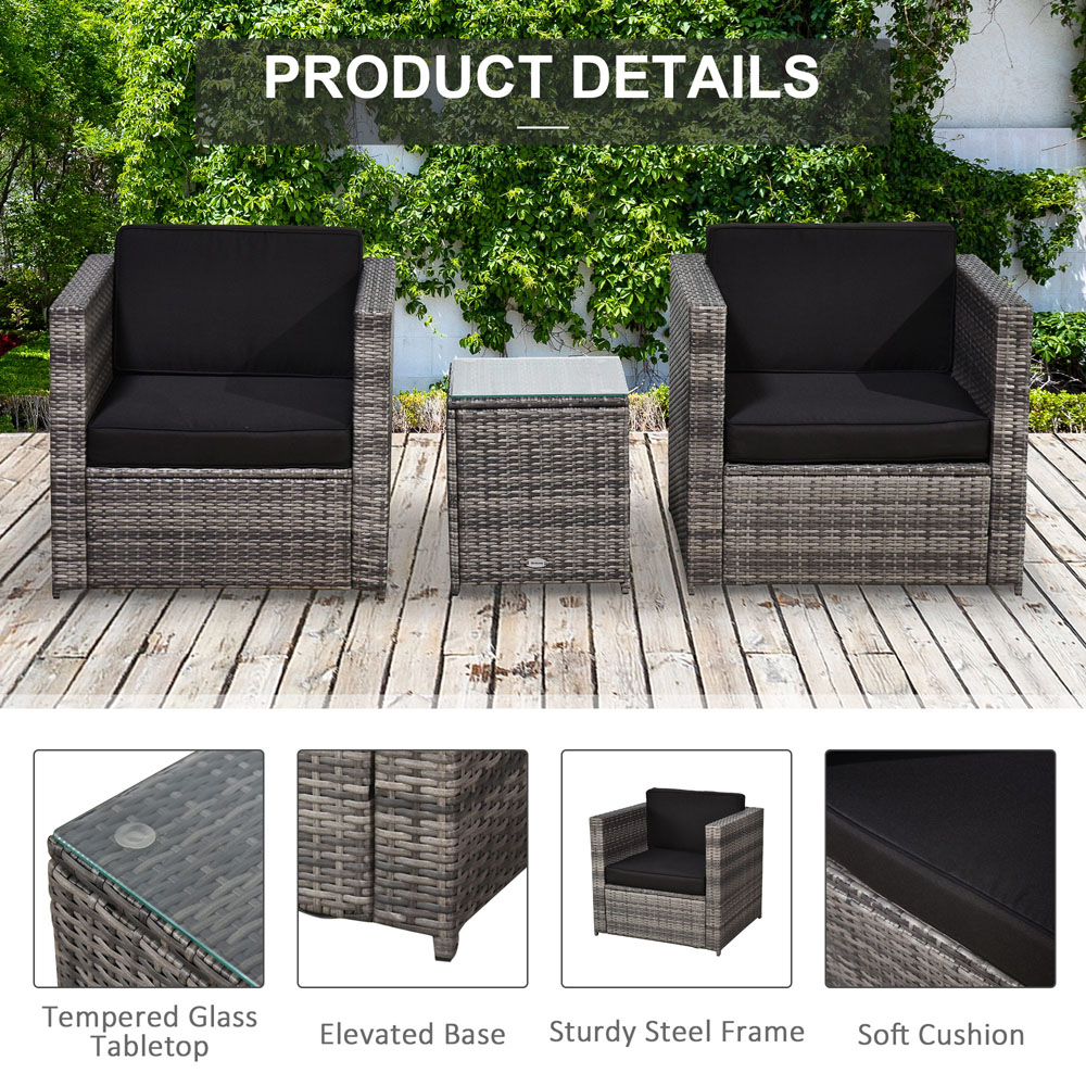 Outsunny 2 Seater Grey Rattan Bistro Set Image 6