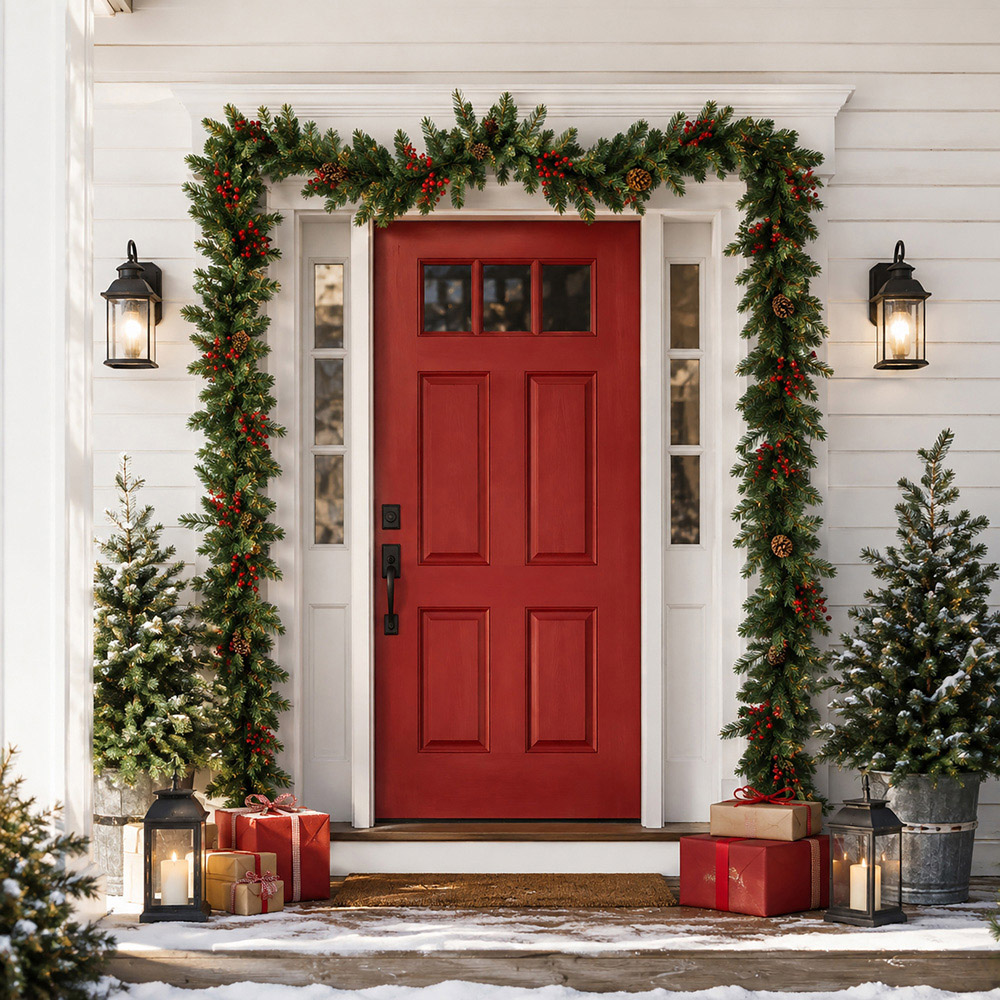 Abrihome 50 Warm White LED Artificial Christmas Garland with Tips Pinecones and Red Berries 270cm Image 8