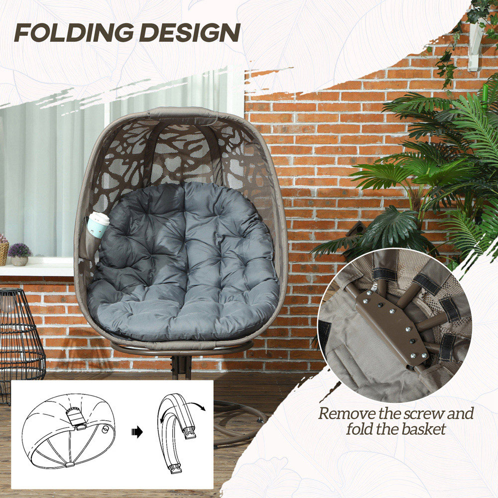 Outsunny Grey Foldable Swivel Egg Chair with Cushions Image 6