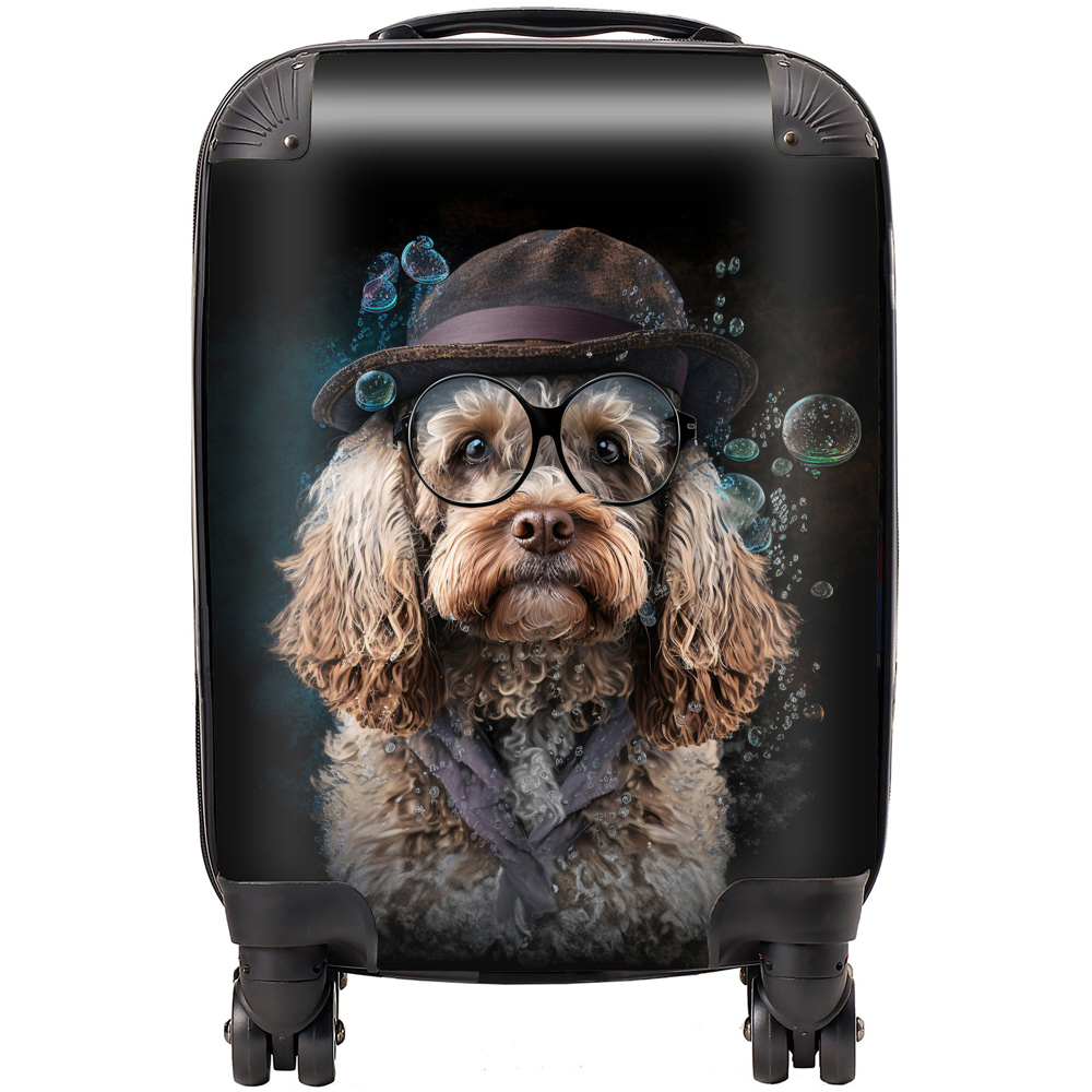 Warren Reed Designer Mini Cabin Splashart Cockapoo Dog with Glasses Suitcase Image 1