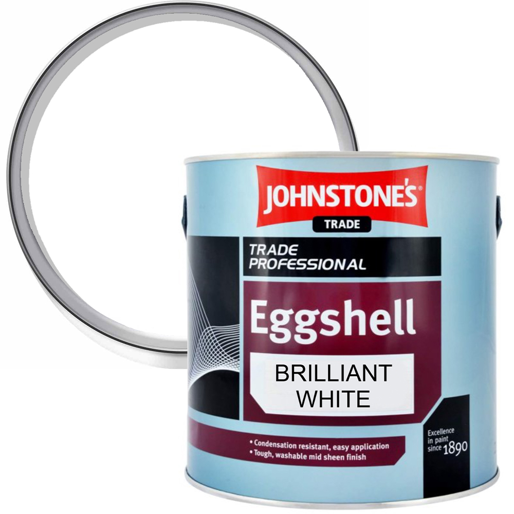 Johnstone's Trade Brilliant White Eggshell Mid Sheen Paint 2.5L Image 1
