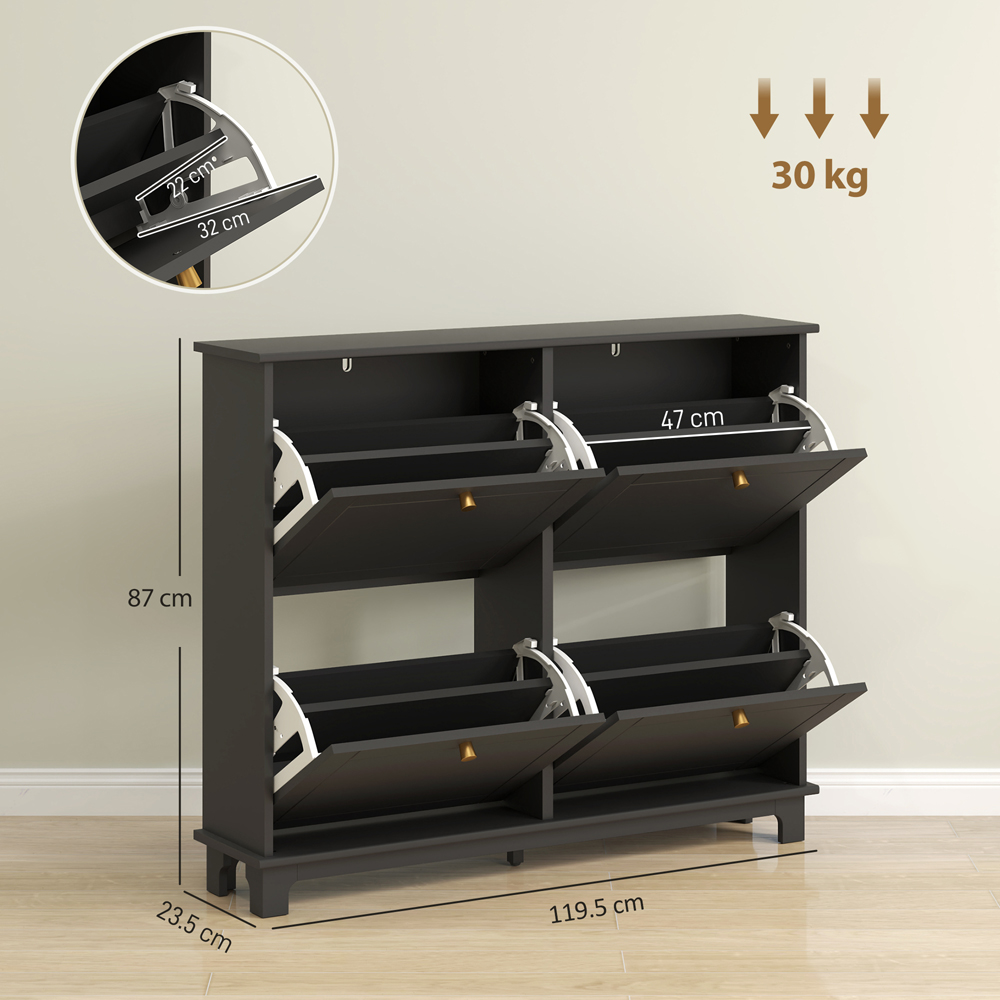 HOMCOM 4 Flip Down Drawer Black Narrow Shoe Cabinet Image 9