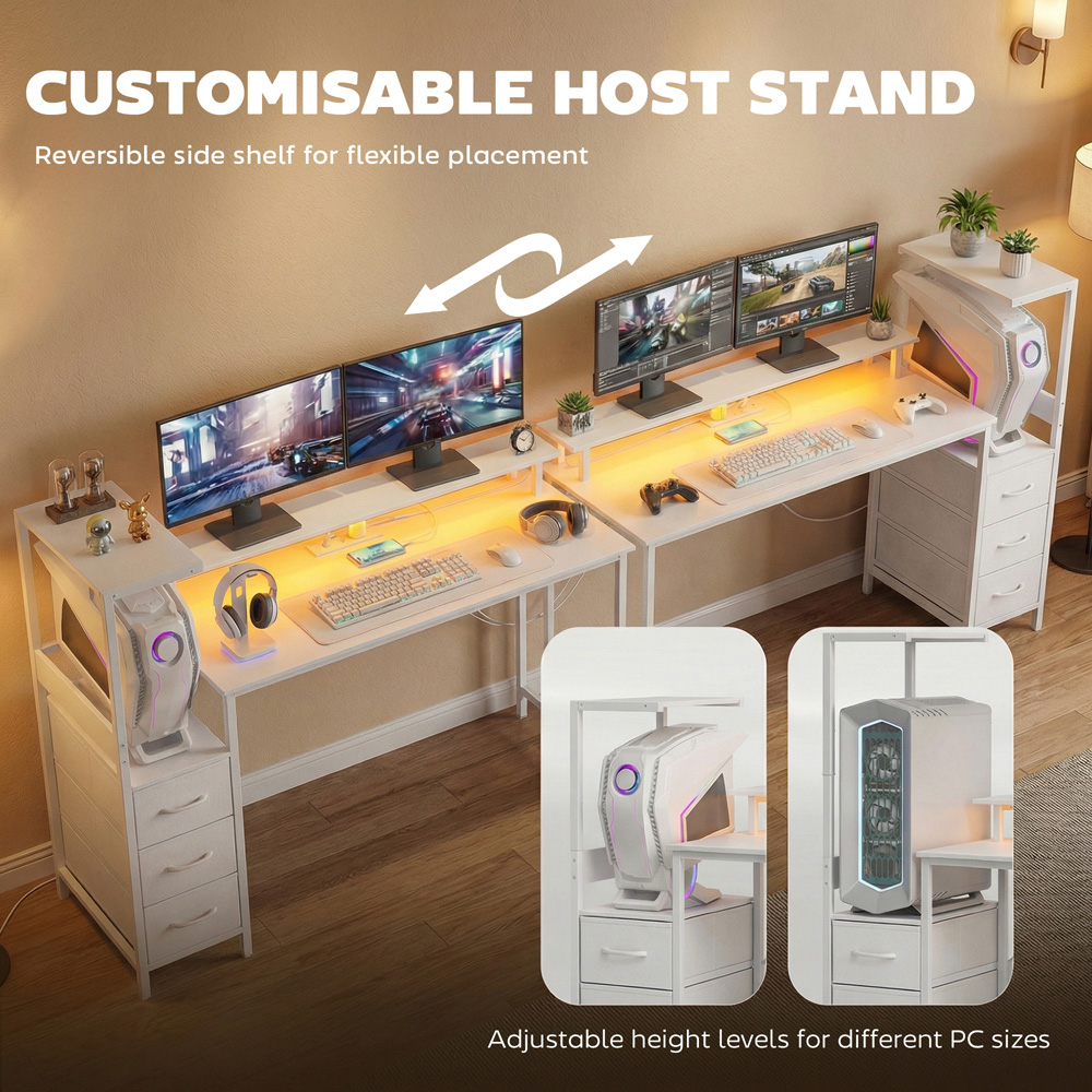 Portland 3 Drawer White Gaming Desk with Charging Station and RGB Lights Image 8