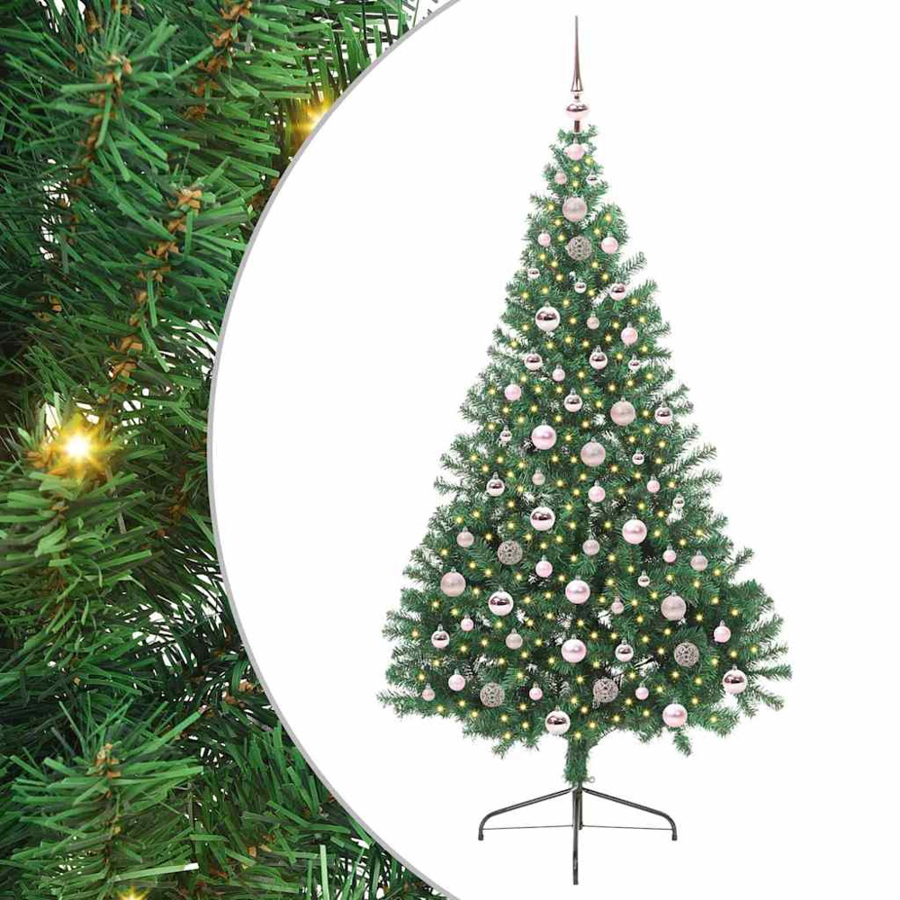 vidaXL Pre-Lit Pink Baubles Green Artificial Christmas Tree 7ft Image 2