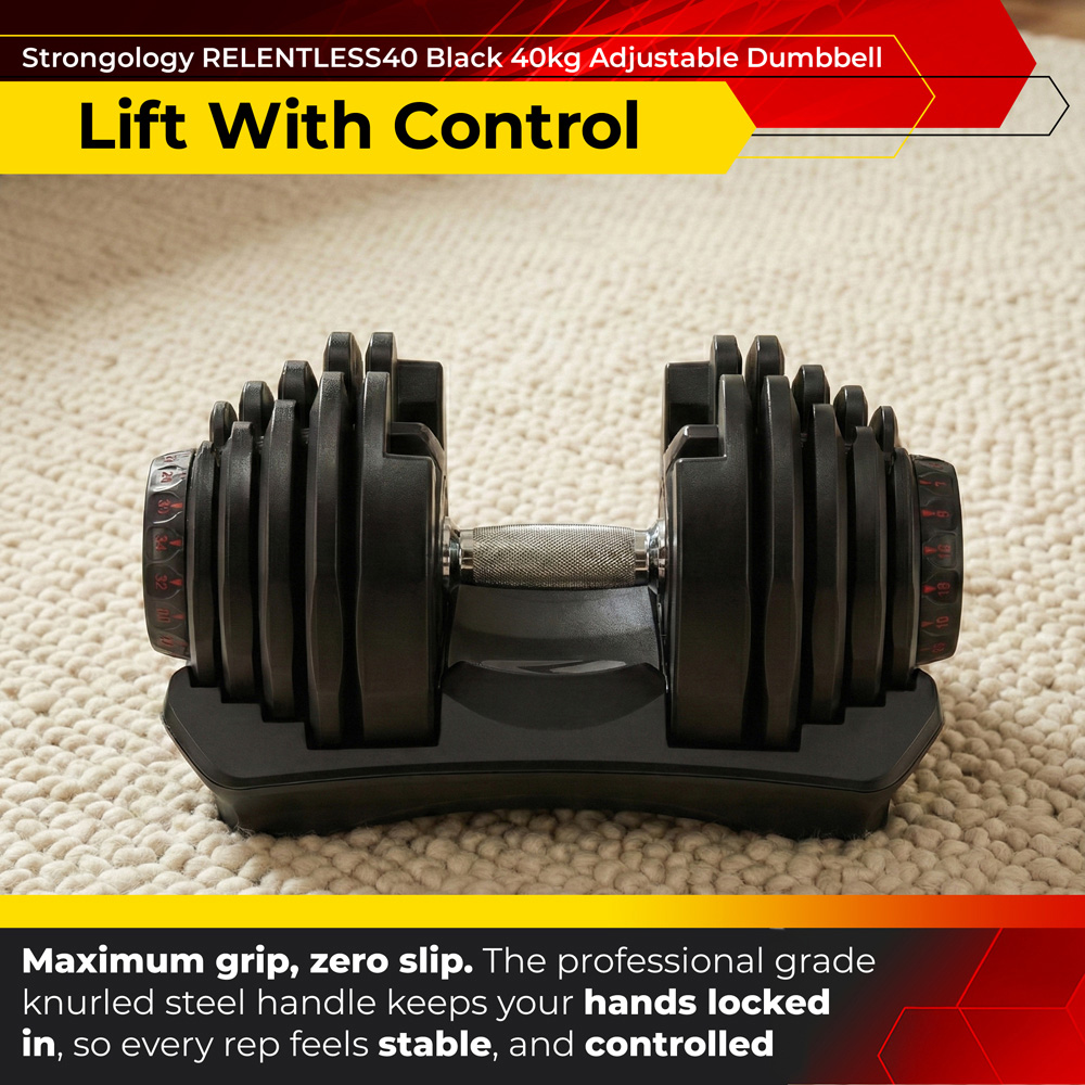 Strongology Black Adjustable Dumbbell and Weights Set 40kg Image 4