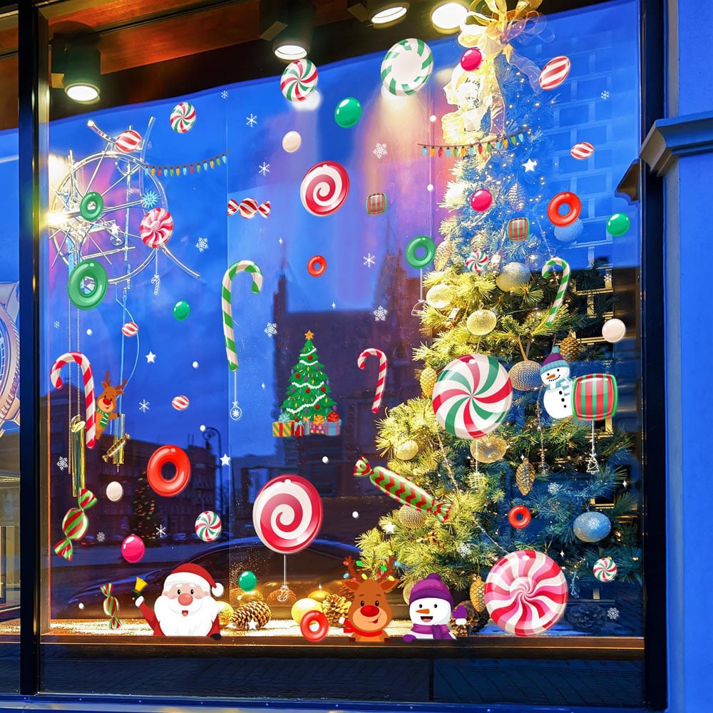 Walplus Santa and Friends in Candyland Double-Sided Christmas Window Stickers 101 Piece Image 2