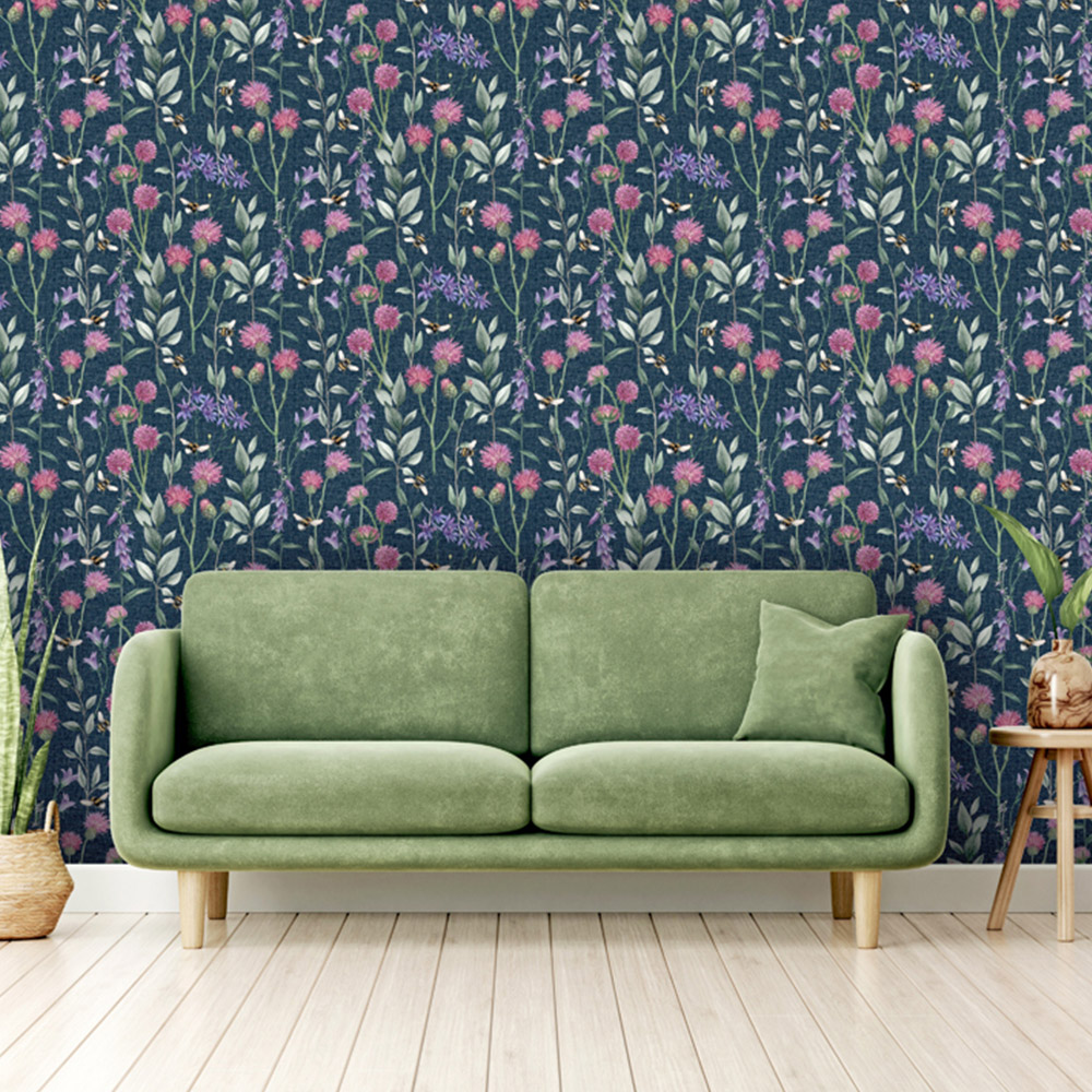 Arthouse Bumblebee Meadow Navy Wallpaper Image 3