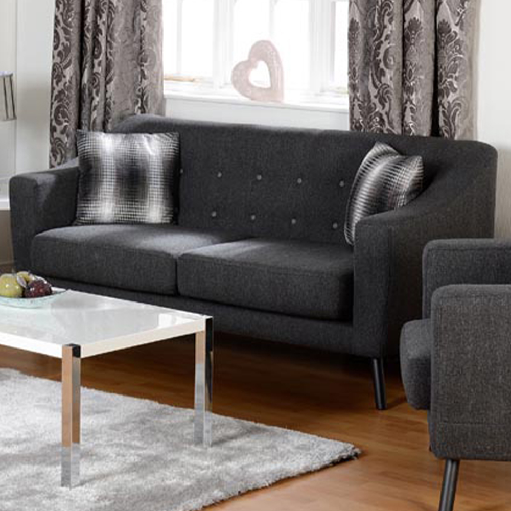 Seconique Ashley 3 Seater Dark Grey Buttoned Fabric Sofa Image 1
