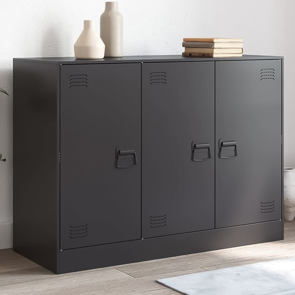 vidaXL 3 Door Black Metal Sideboard Image 1