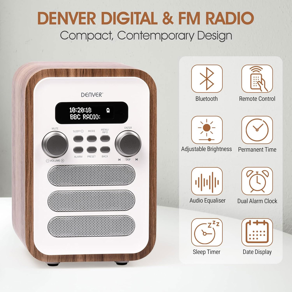 Denver DAB-48 White Bluetooth DAB Radio with Remote Control Image 5