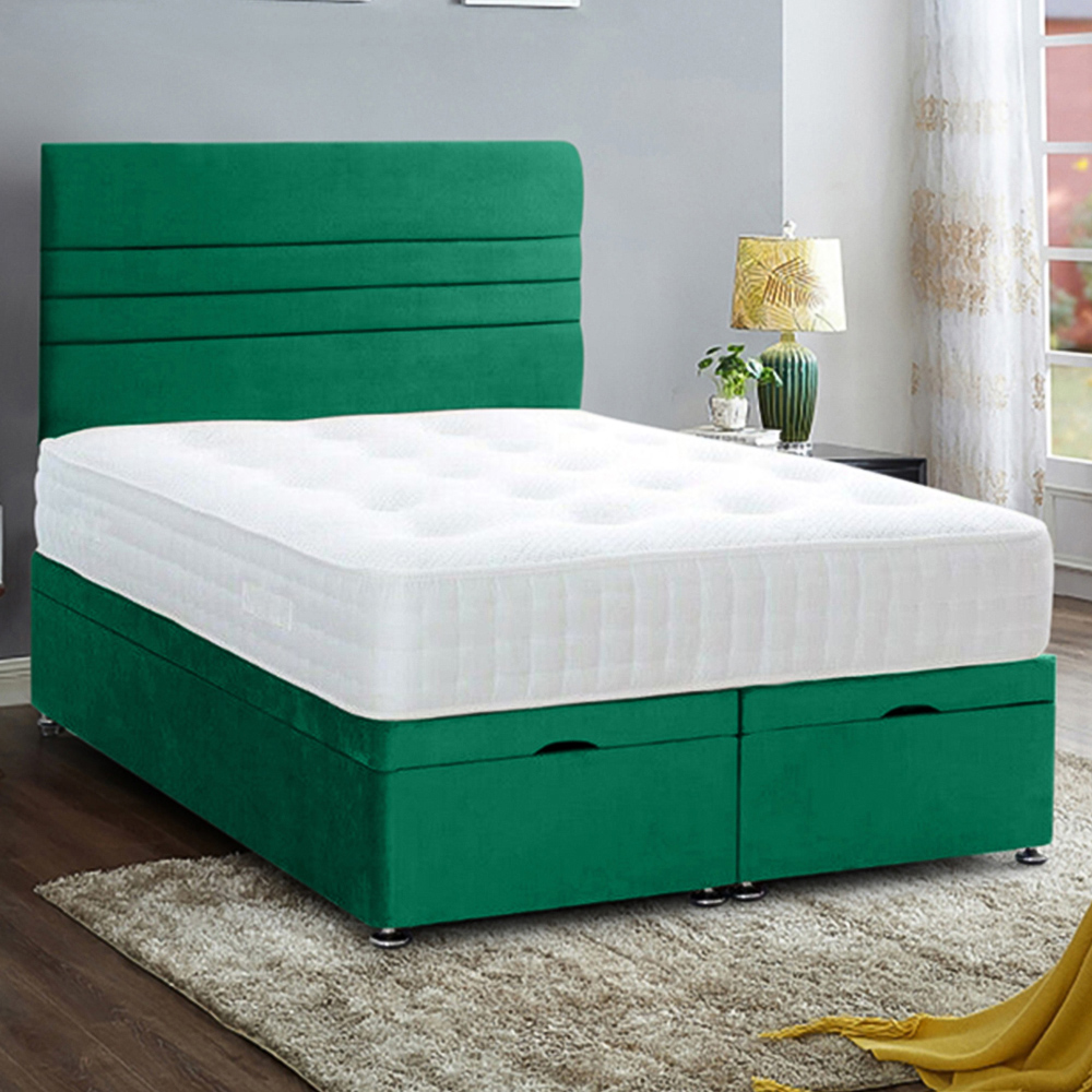 Eleganza Home Napster Small Double Emerald Plush Velvet Divan Ottoman Bed with Lined Headboard Image 1