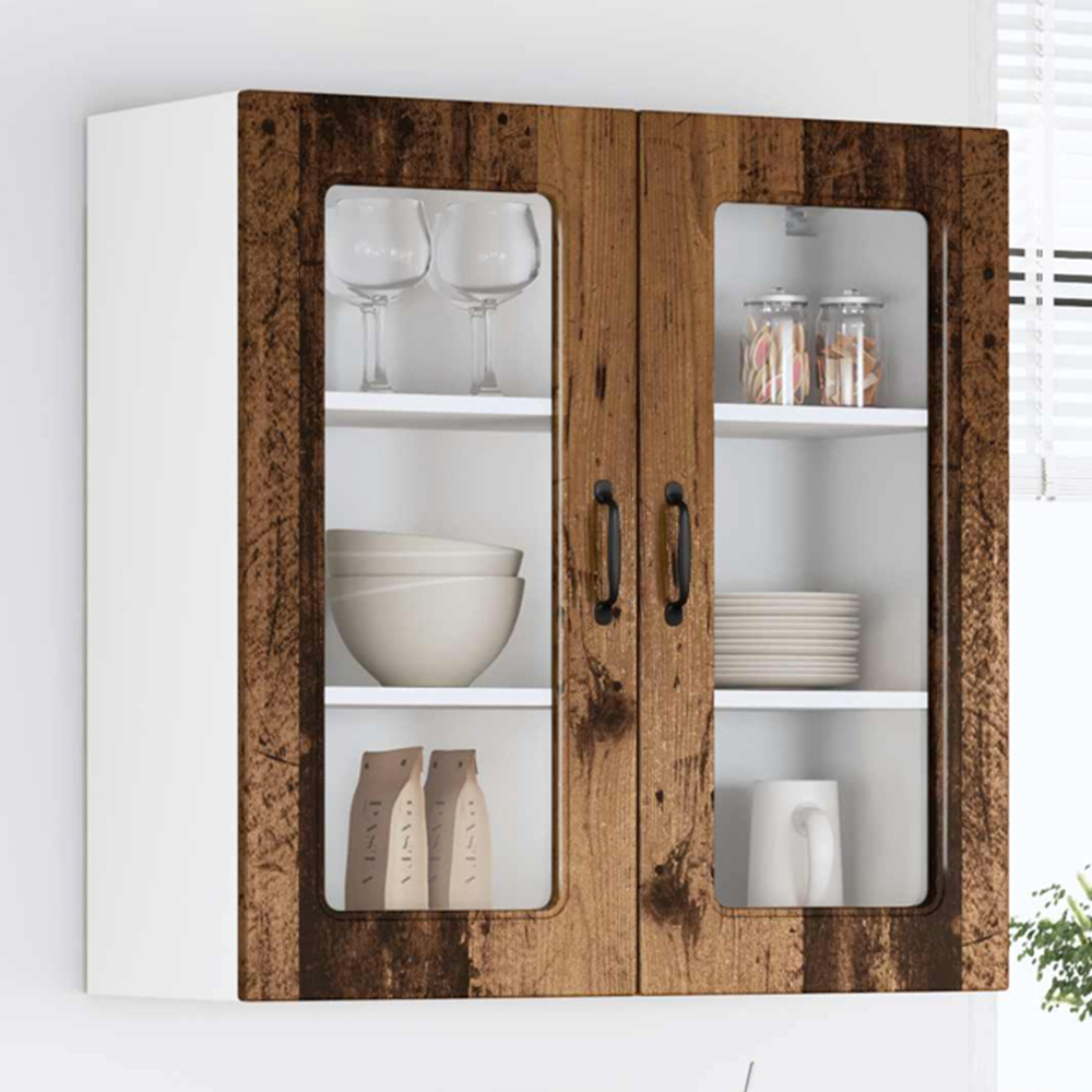 vidaXL 2 Glass Door Old Wood Kitchen Wall Cabinet Image 1