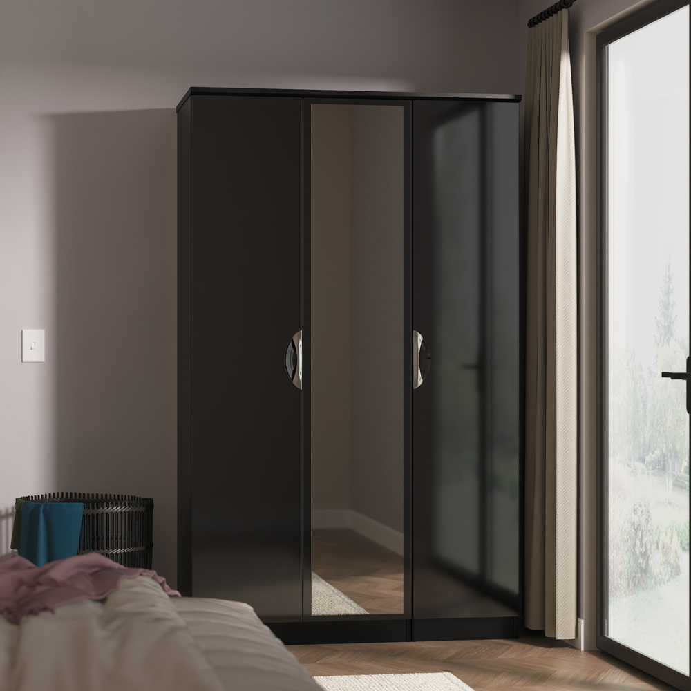 Crowndale Camden 3 Door Black Gloss and Black Mirrored Wardrobe Ready Assembled Image 4