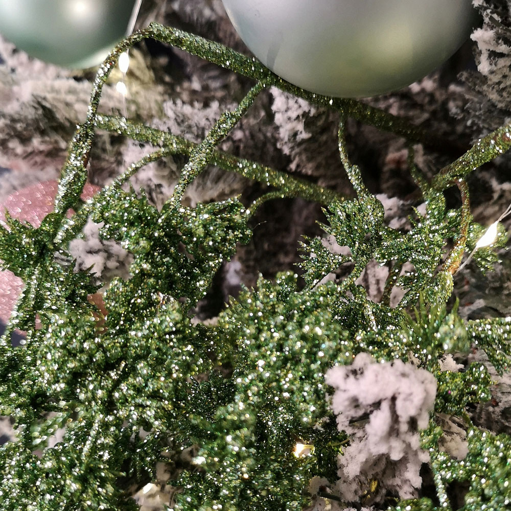 Samuel Alexander Green Glitter Frosted Mini Leaf Wispy Stem Christmas Decoration 96cm Image 5
