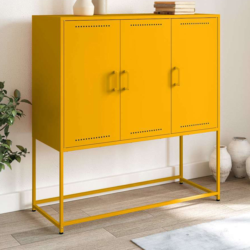 vidaXL 3 Door Yellow Highboard Image 1