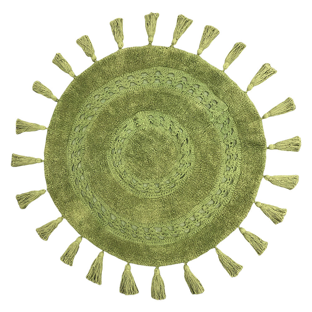 furn. Circle Tassel Cotton Anti-Slip Green Bath Mat Image 1