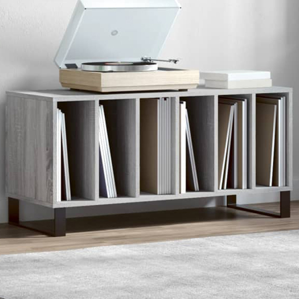 vidaXL 6 Shelf Grey Record Cabinet Image 1