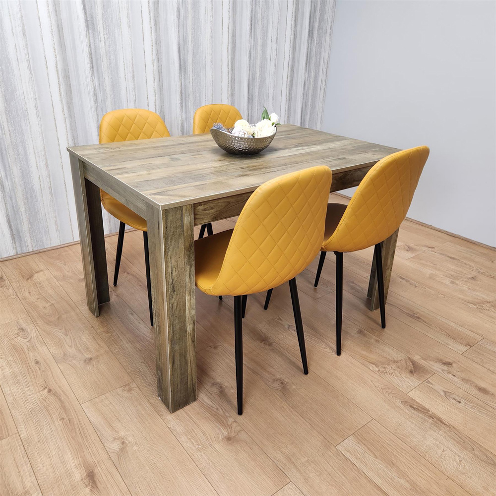 Kosy Koala 4 Seater Faux Leather Gem Pattern Dining Set Rustic Effect and Mustard Image 5