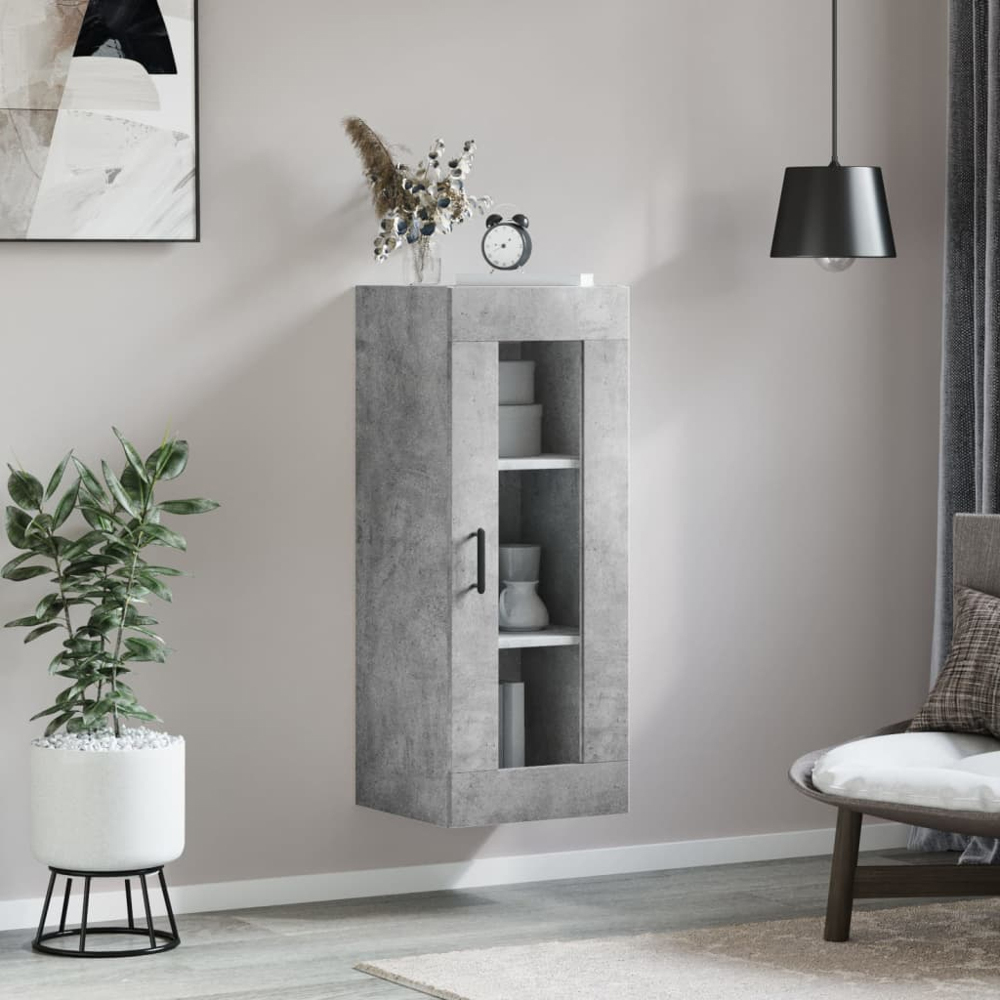 vidaXL Single Glass Door Concrete Grey Wall Mounted Cabinet Image 9