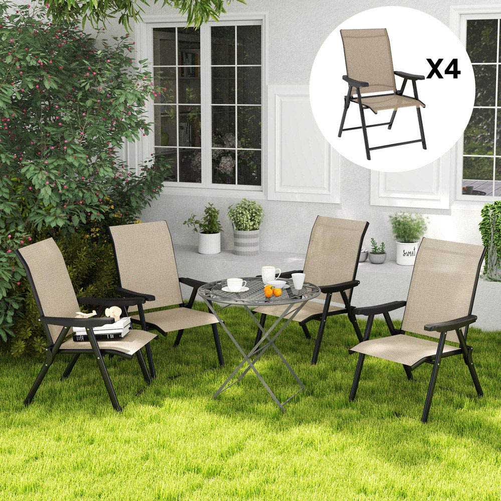 Outsunny Brown Folding Chair with Breathable Mesh Fabric Seat Set of 4 Image 3