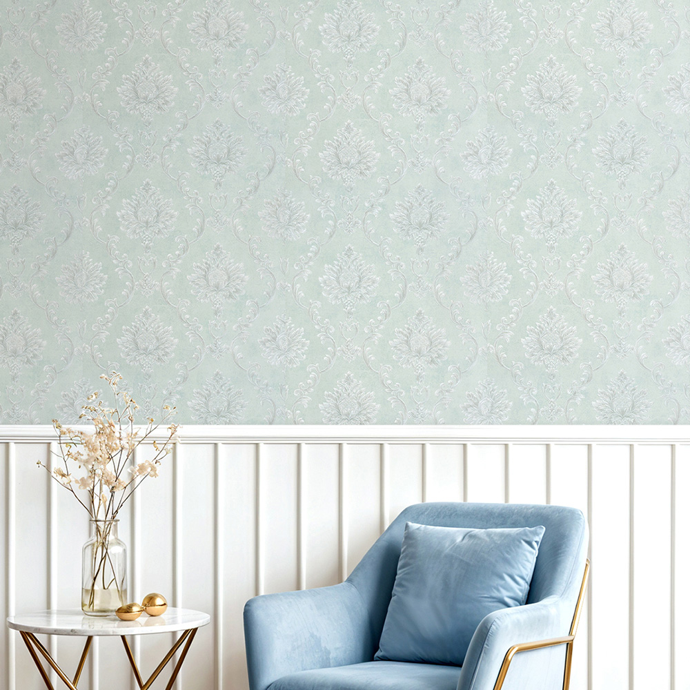 Living and Home Floral Pattern 3D Embossed Mint Green Non-Pasted Non-Woven Wallpaper Image 7
