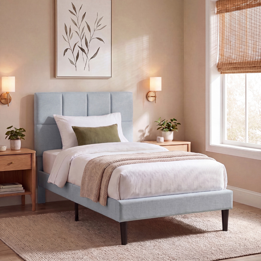 VIDA DESIGNS Velmora Single Light Grey Linen Fabric Bed Image 8