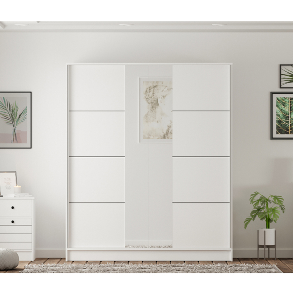 Evu SABRO Sliding Door White Mirrored Wardrobe Image 5