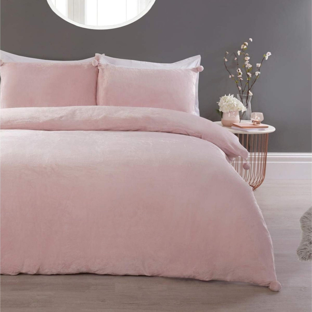 Smart Living Double Ice Pink Pom Pom Fleece Duvet Cover Set Image 1