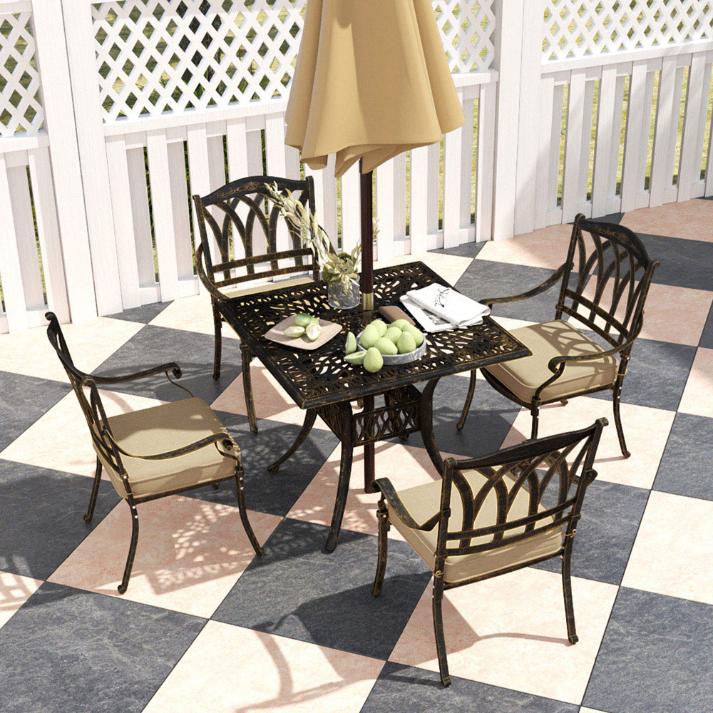 Outsunny 4 Seater Garden Dining Set with Parasol Hole Bronze Image 3