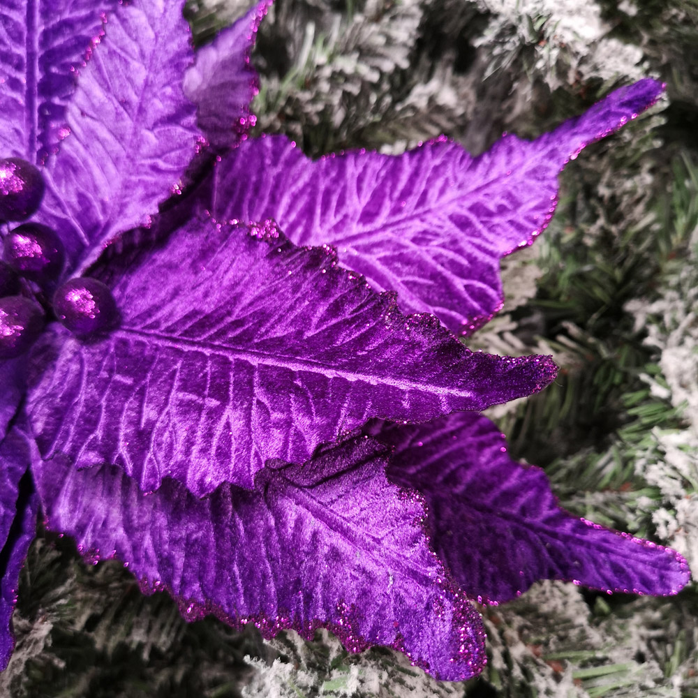 Samuel Alexander Purple Velvet Glitter Poinsettia Stem Christmas Decoration 76cm Image 3